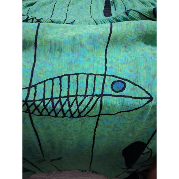 Kaktu Super Stretch Smocked Women's XXL Fish Print Boho Beachy Crinkle Dress - Picture 7 of 11